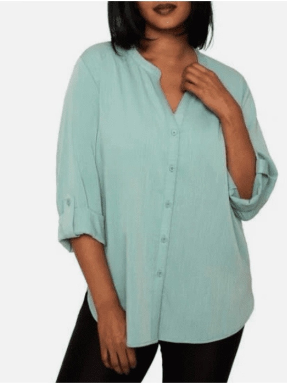 Mario Serrani Mint-Aqua Button-Down Tunic with Roll Tabs